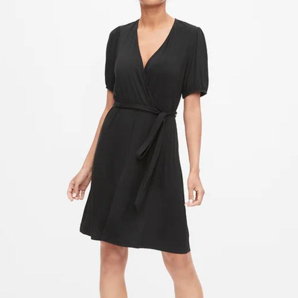 GAP Factory Black Short Sleeve Wrap Dress